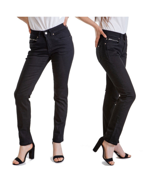 Spodnie damskie jeans, prosta nogawka, Slavina black