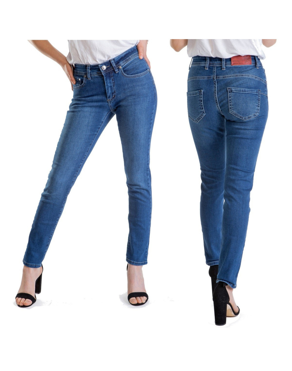 Spodnie damskie jeans, zwężane- Ana dark blue